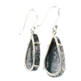 Dendritic Opal Dangle Earrings - Pear Prong Set with Black Vein