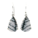 Dendritic Opal Dangle Earrings - Pear Prong Set Branch Patterns