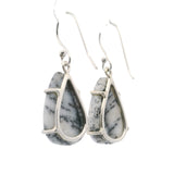 Dendritic Opal Dangle Earrings - Pear Prong Set Branch Patterns
