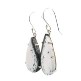 Dendritic Opal Dangle Earrings - Pear Prong Set with Black Edge