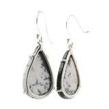 Dendritic Opal Dangle Earrings - Pear Prong Set with Black Edge