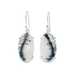 Prong Set Dendritic Opal Cabochon Dangle Earrings on French Wires