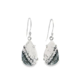 Prong Set Dendritic Opal Cabochon Dangle Earrings on French Wires