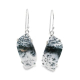 Prong Set Dendritic Opal Cabochon Dangle Earrings on French Wires