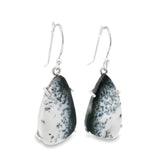 Prong Set Dendritic Opal Cabochon Dangle Earrings on French Wires