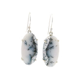 Dendritic Opal Dangle Earrings - Cabochon Prong Set