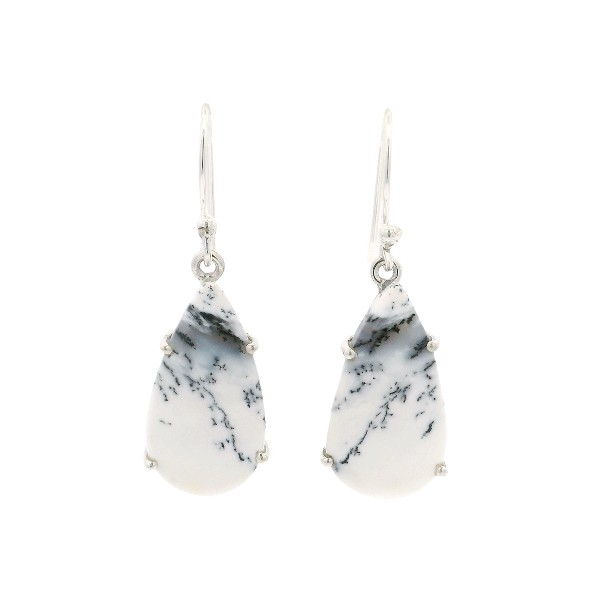 Dendritic Opal Dangle Earrings - Cabochon Prong Set
