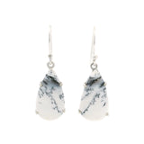 Dendritic Opal Dangle Earrings - Cabochon Prong Set