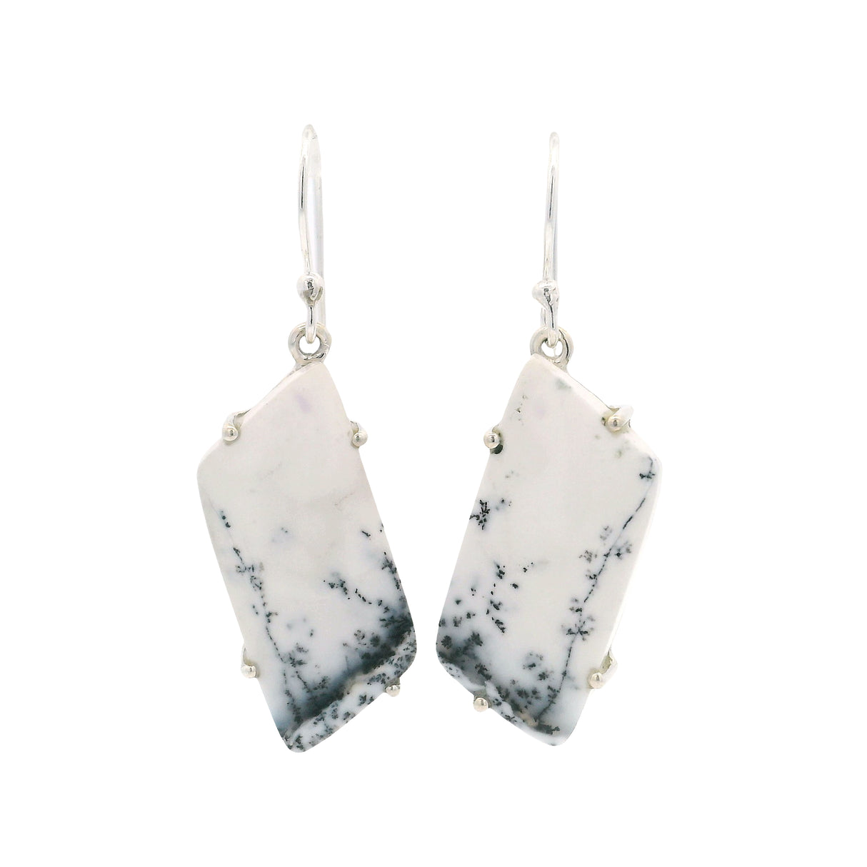 Dendritic Opal Dangle Earrings - Cabochon Prong Set