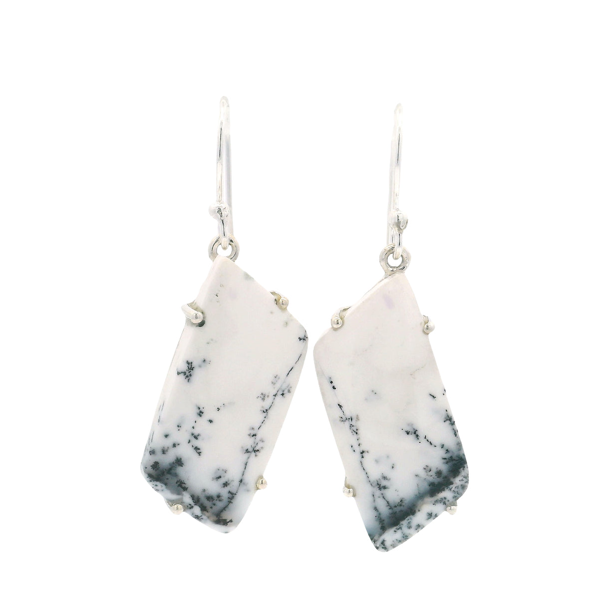 Dendritic Opal Dangle Earrings - Cabochon Prong Set