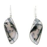 Dendritic Opal Dangle Earrings - Flat Cabochon With Simple Silver Bezel