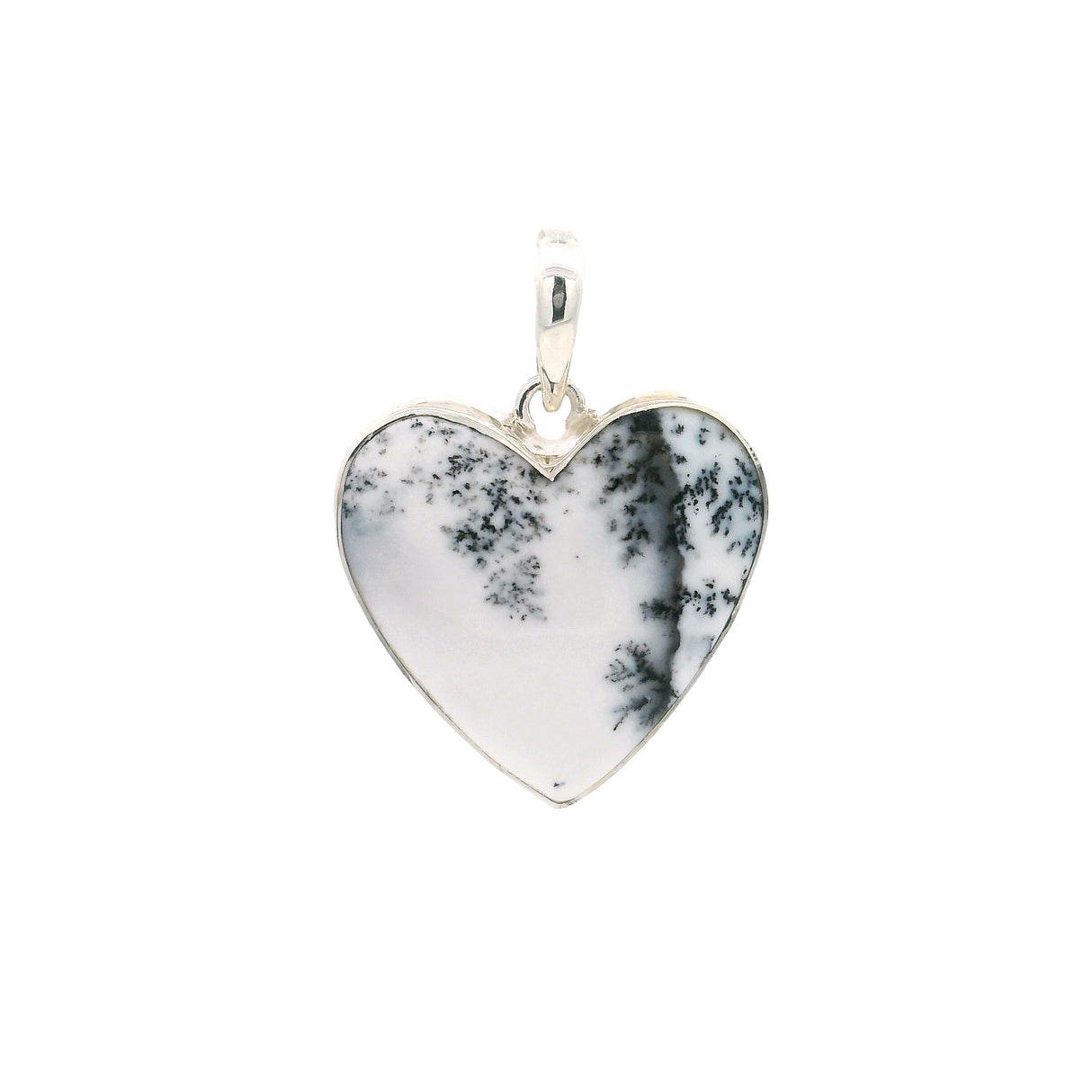 Dendritic Opal Heart Pendant 1" Simple Bezel Set