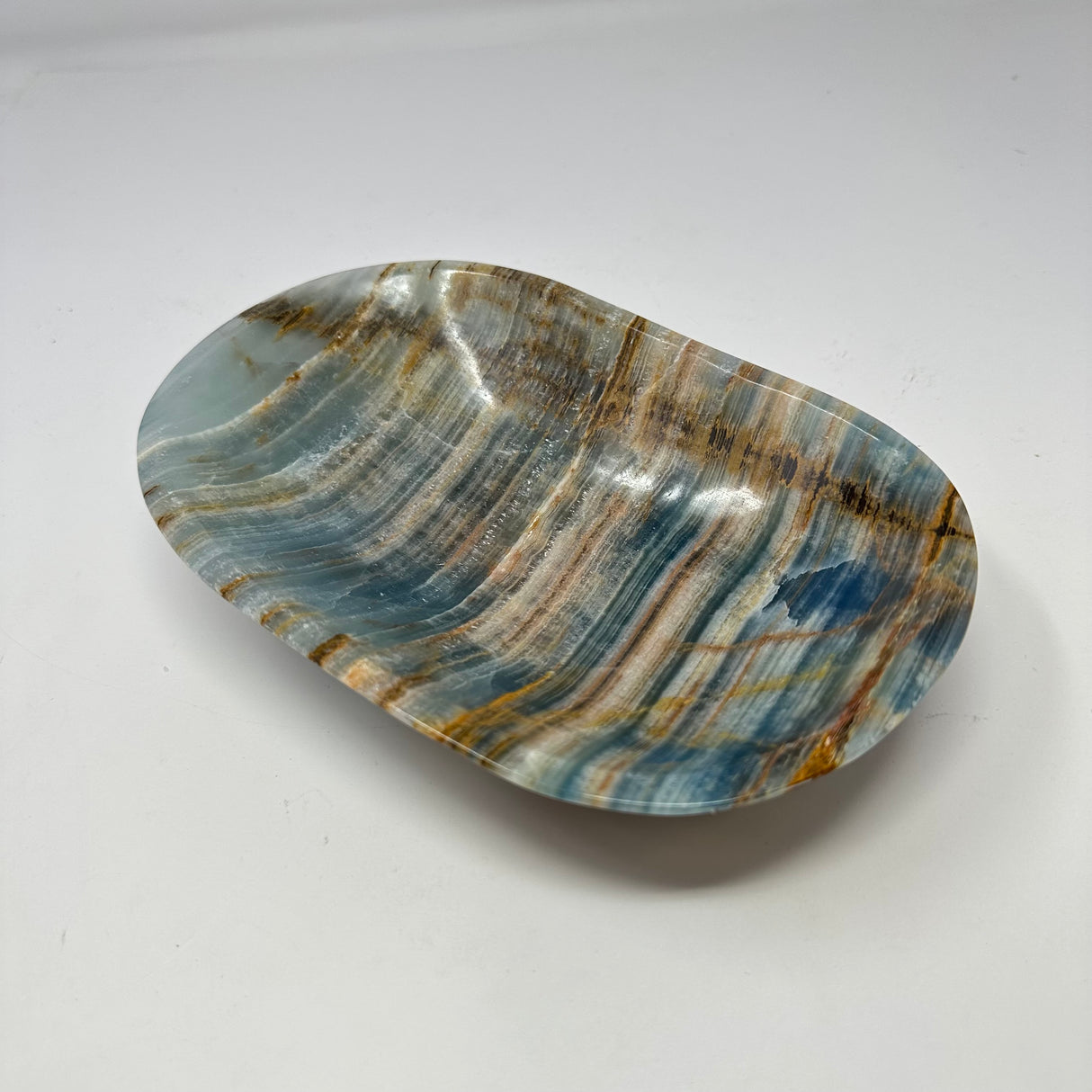 Blue Calcite Banded Dish - Oblong