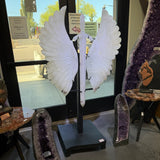 White Quartz Warrior Sword & Angel Wings Carving in Fitted Stand