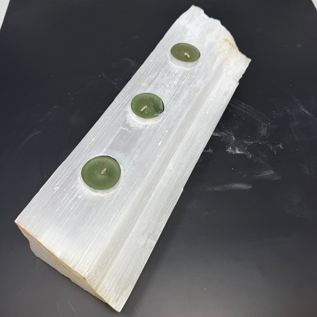 Selenite Log 3 Tealight Candle Holder - Medium