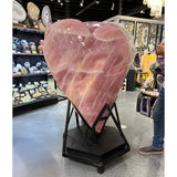 Bi-Color Rose Quartz Heart & Crystal Cluster Carving in Fitted Stand from Brazil