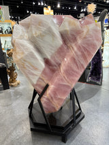 Bi-Color Rose Quartz Heart & Crystal Cluster Carving in Fitted Stand from Brazil
