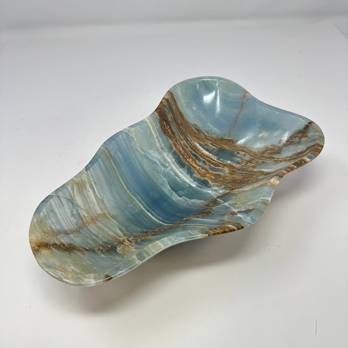 Blue Calcite Banded Freeform Dish with Deep Hues