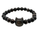 Cat Face Carved Bead & 8mm Rounds Beaded Bracelet with Gold Spacers
