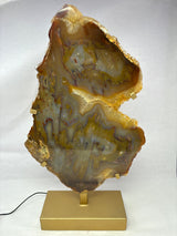 Carnelian Agate Slice On Illuminated Table Stand - Gold Rectangle
