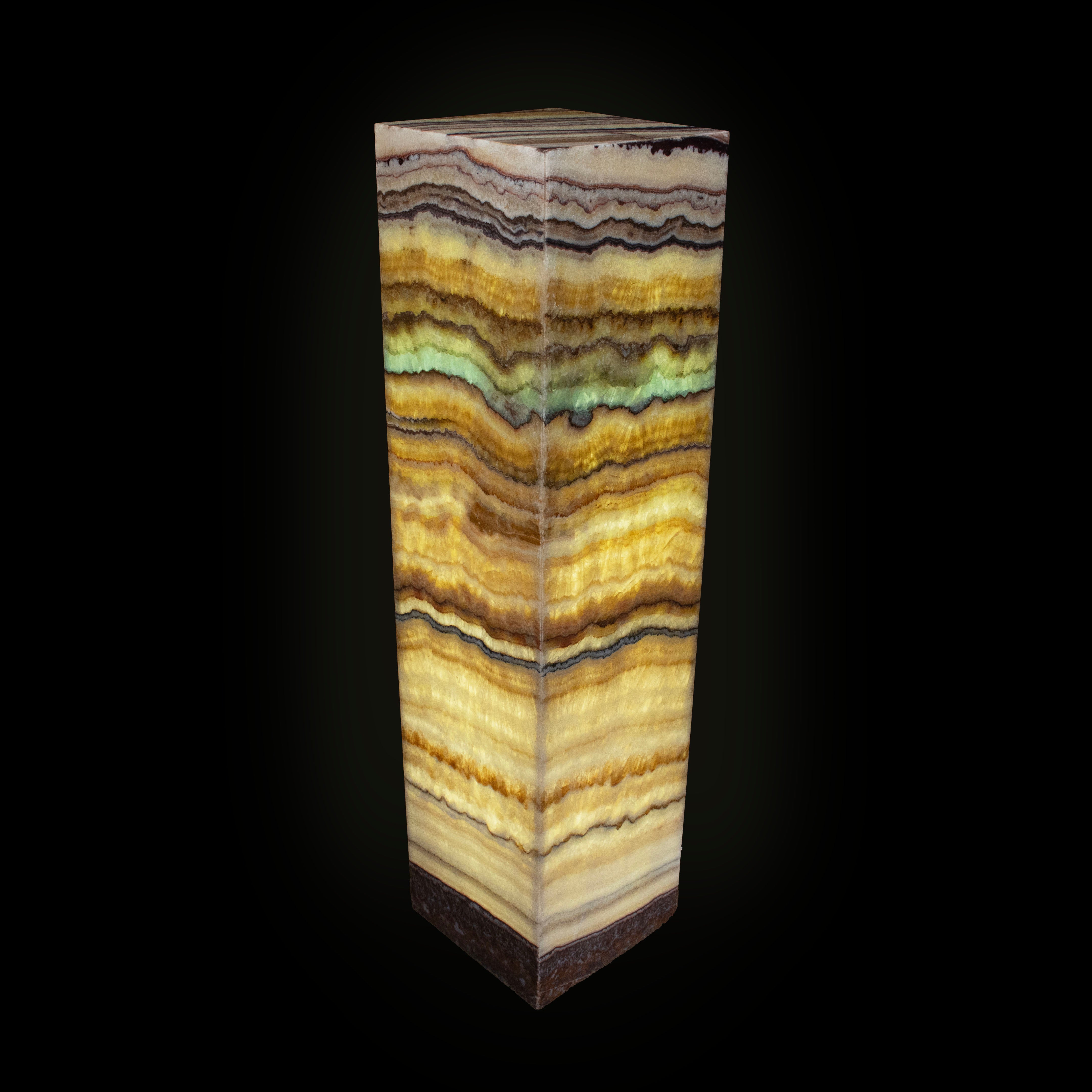 Aqua Onyx Square Pedestal Luminary - Rare Earth Gallery