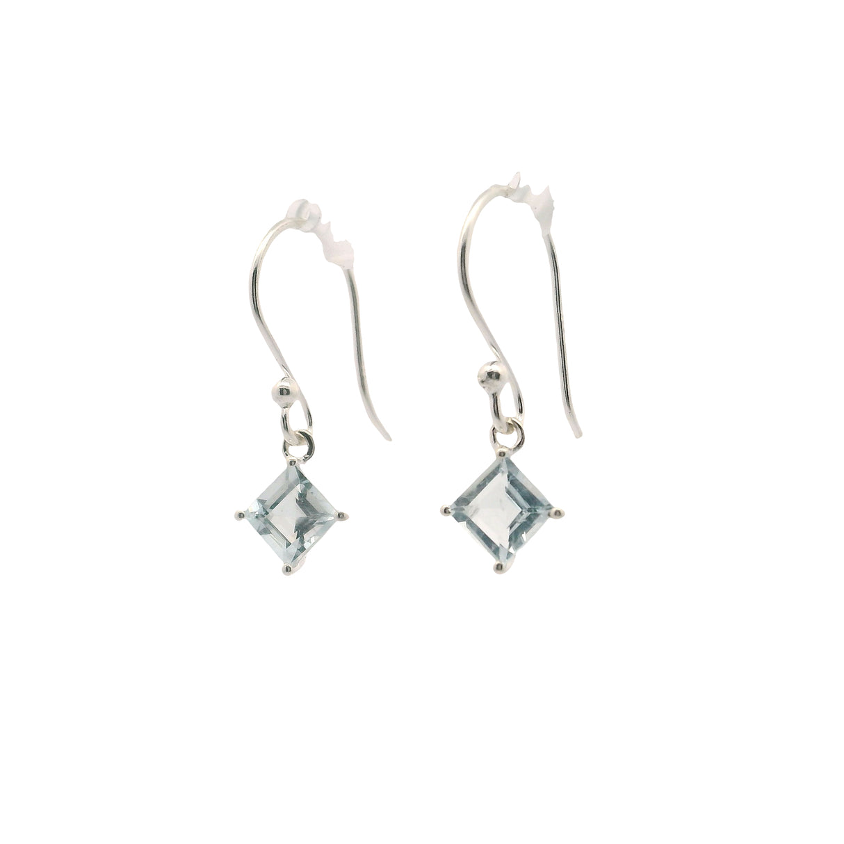 Faceted Aquamarine Dangle Earrings - Square