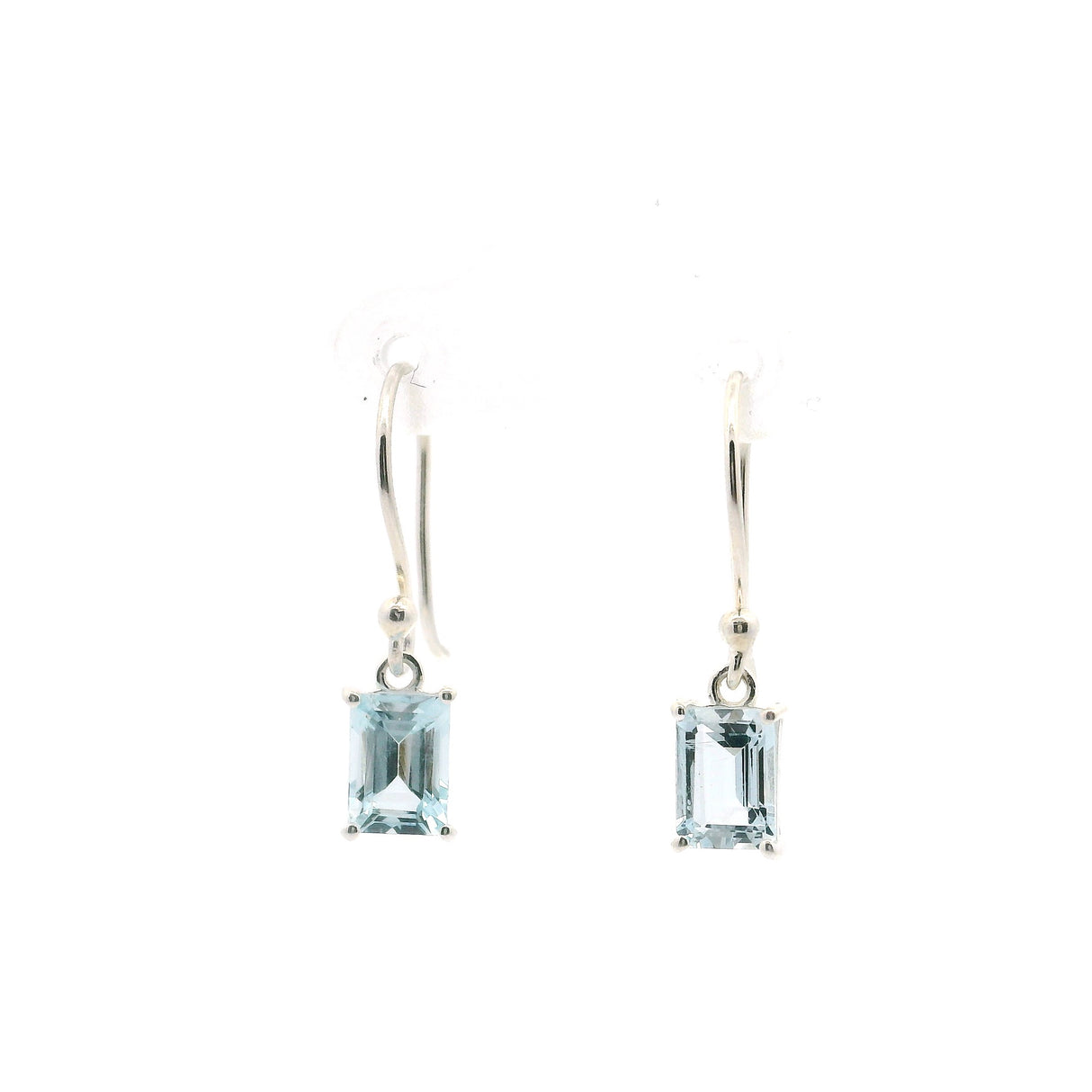 Faceted Aquamarine Dangle Earrings - Rectangle