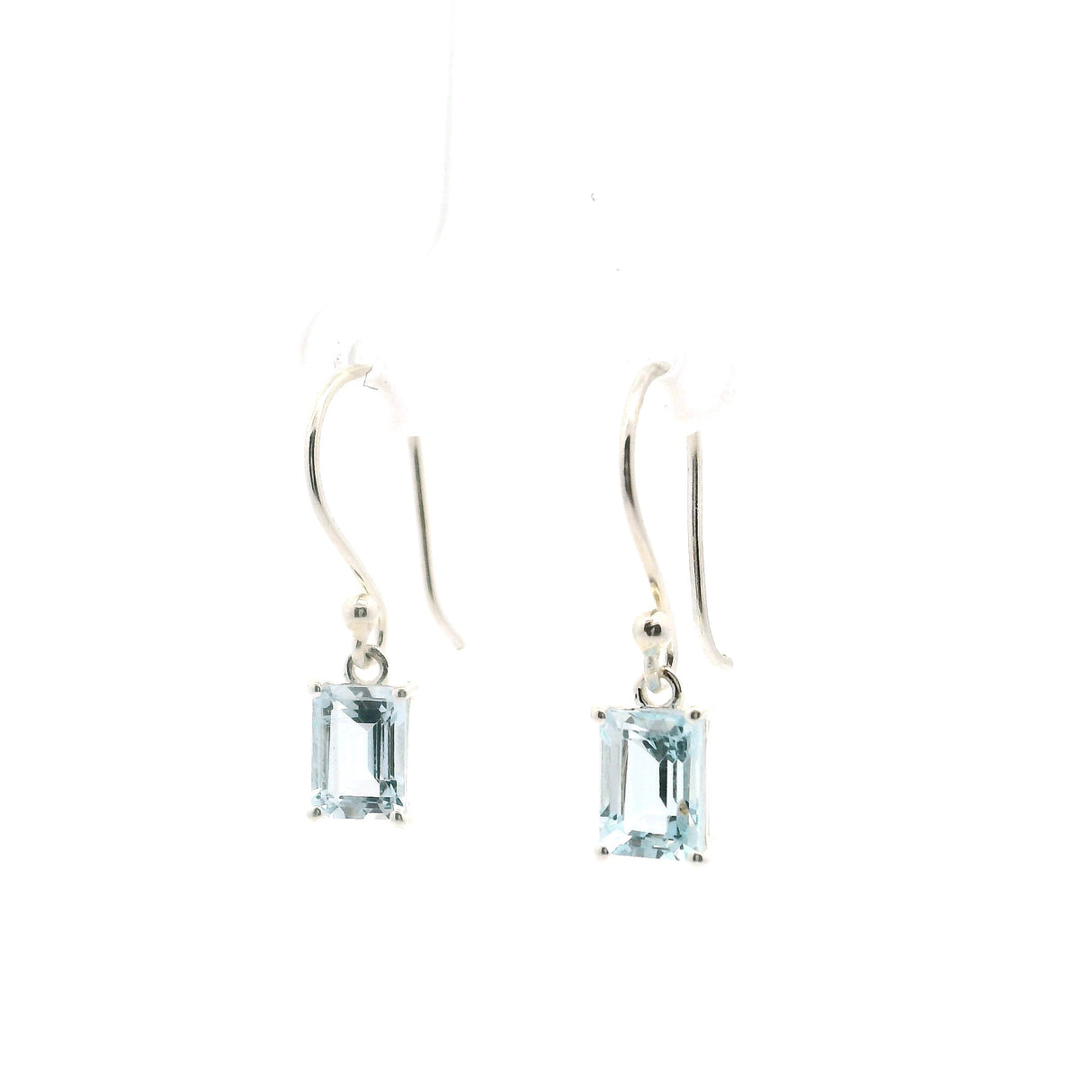 Faceted Aquamarine Dangle Earrings - Rectangle