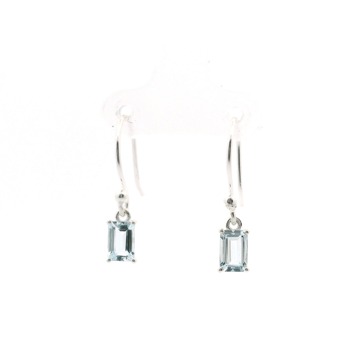 Faceted Aquamarine Dangle Earrings - Rectangle