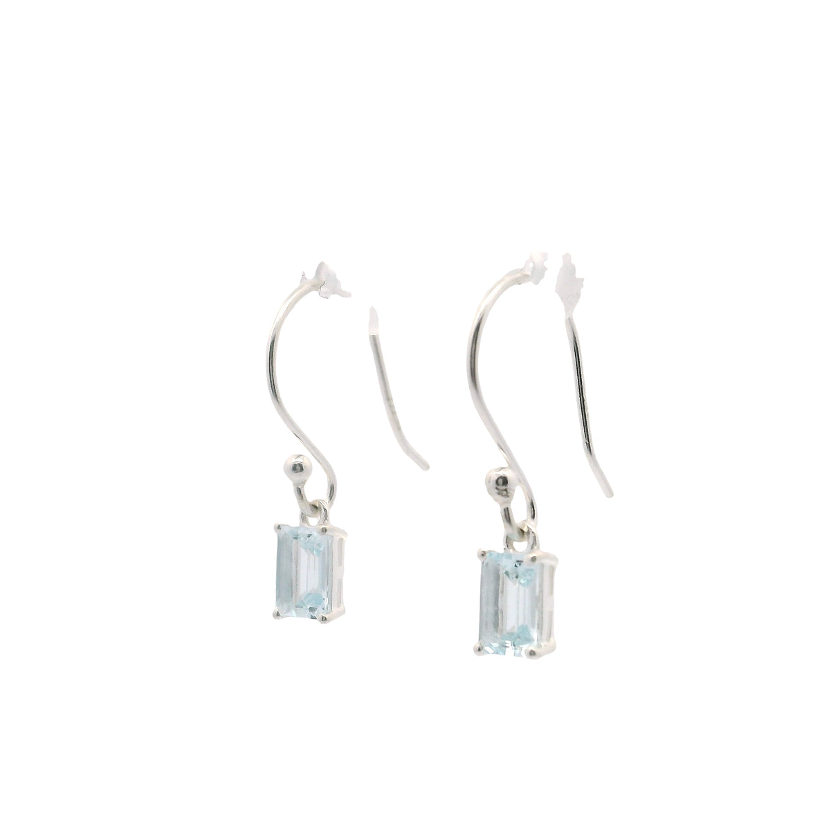Faceted Aquamarine Dangle Earrings - Rectangle