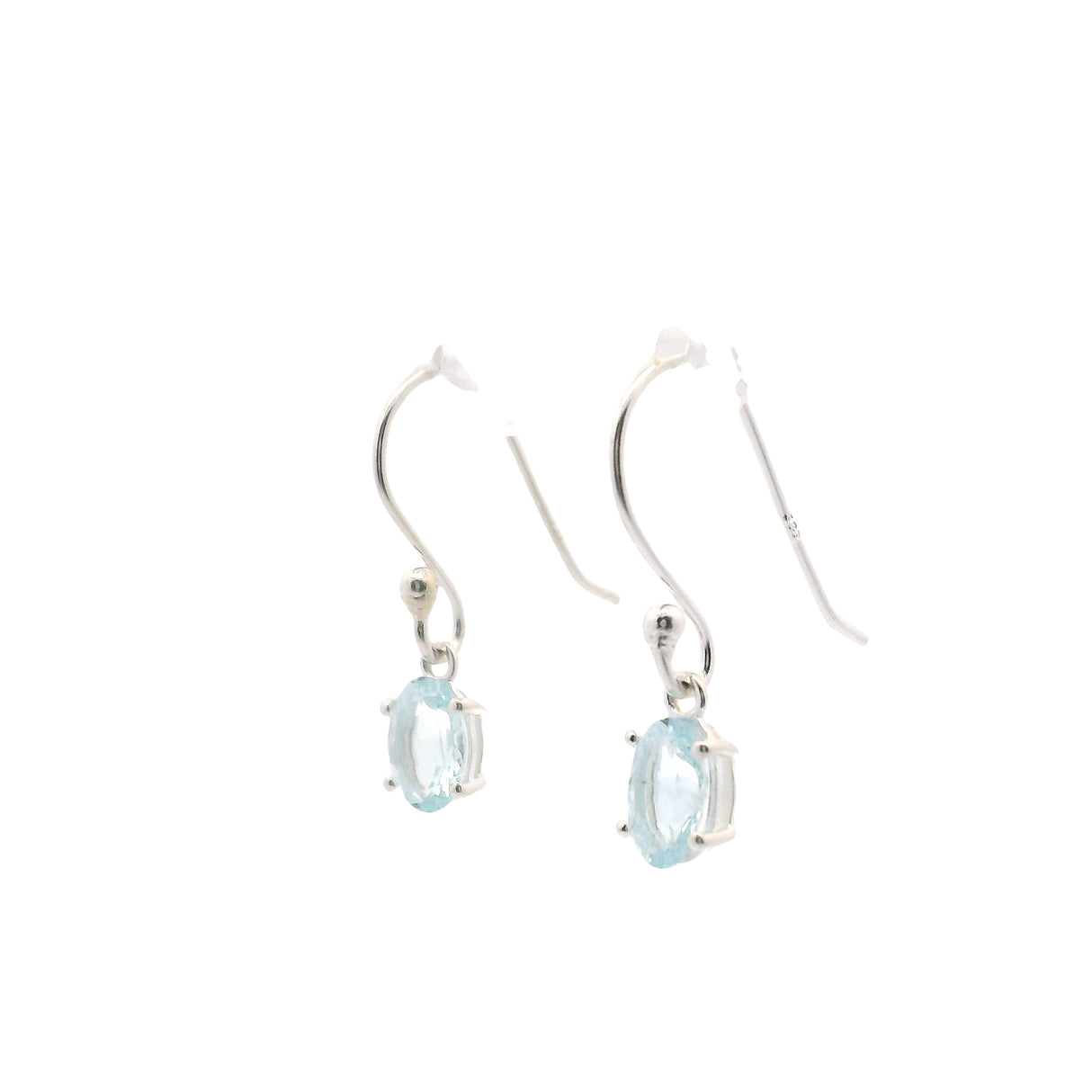 Faceted Aquamarine Dangle Earrings - Oval