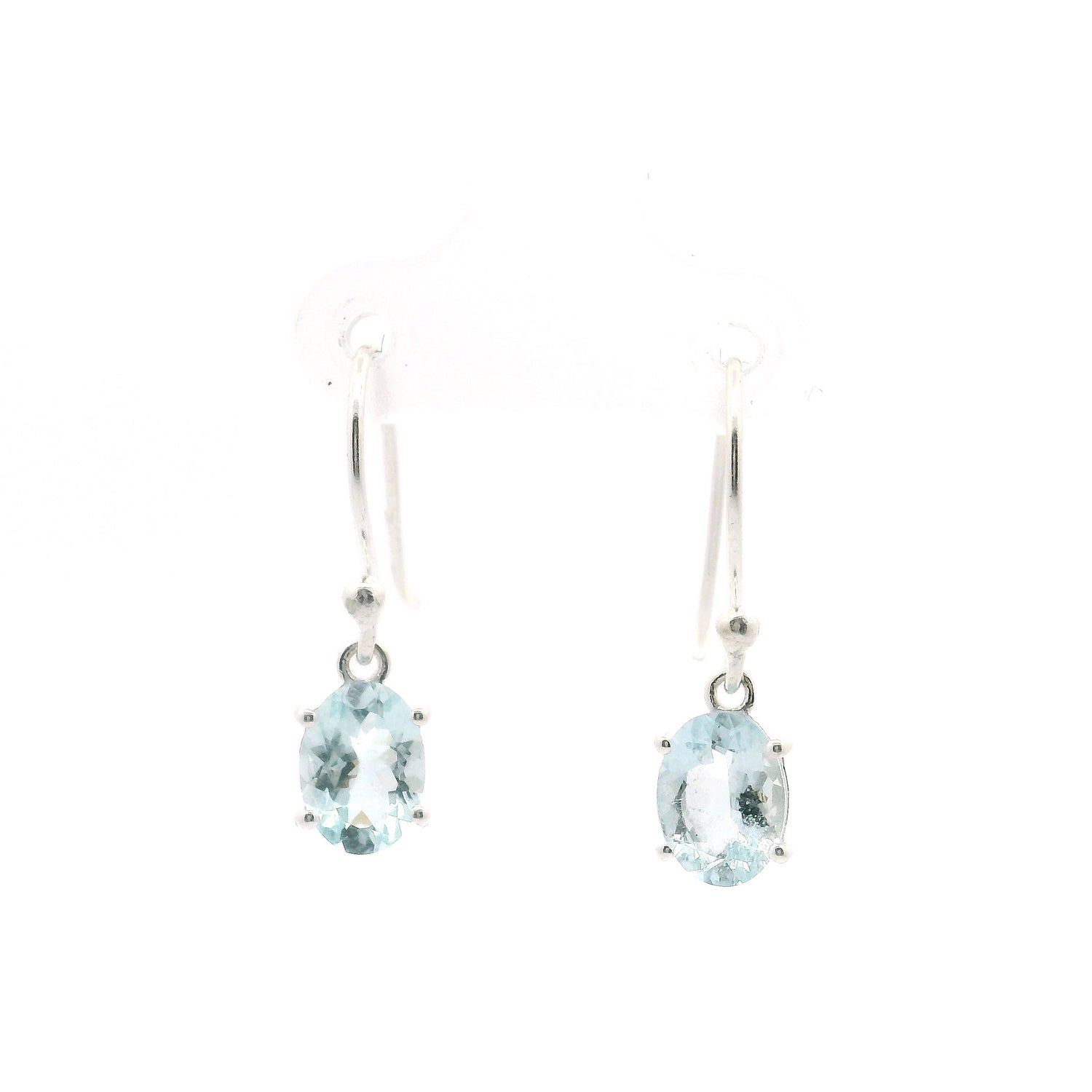 Faceted Aquamarine Dangle Earrings - Oval
