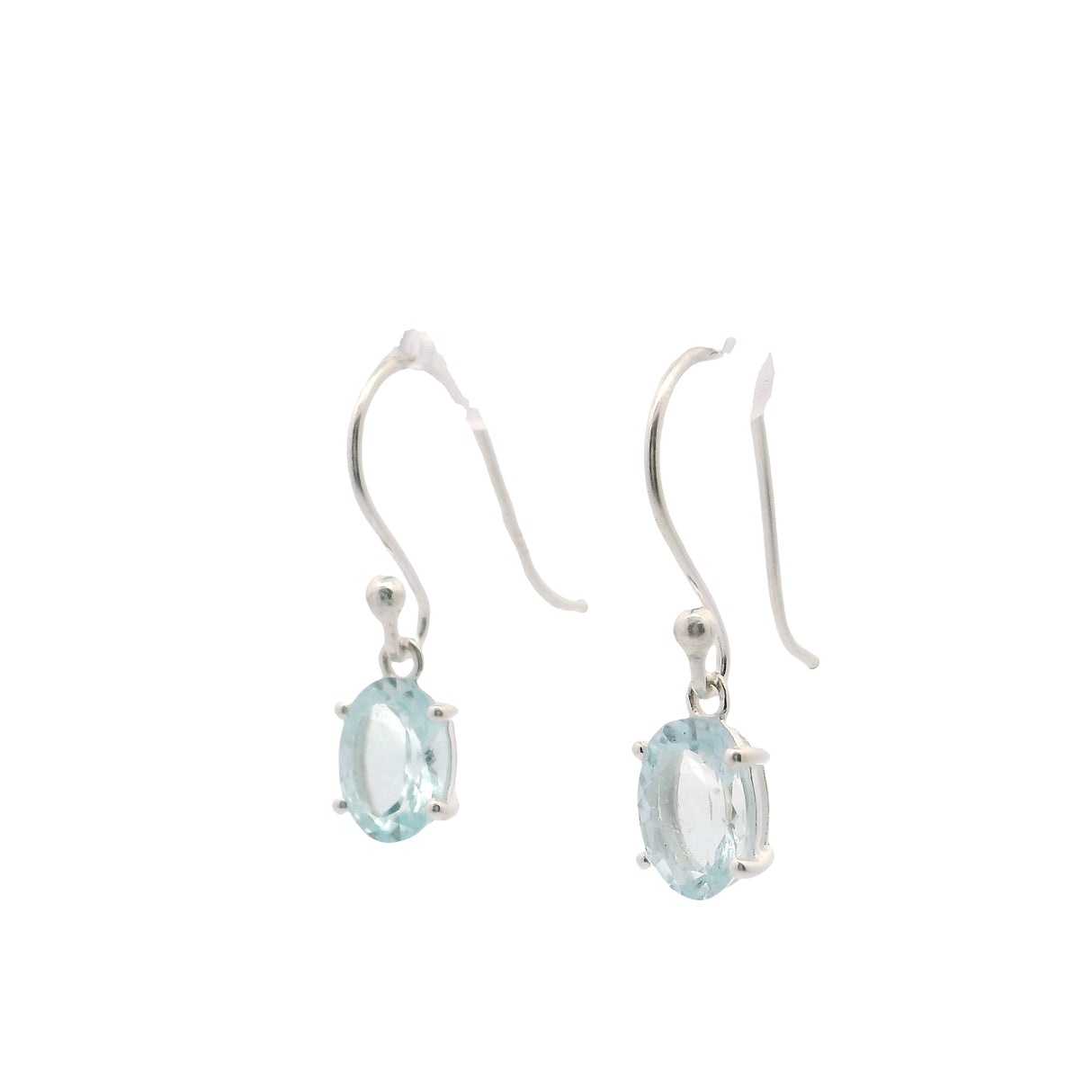 Faceted Aquamarine Dangle Earrings - Oval