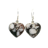 Howlite (Wild Horse) Dangle Earrings - Heart Cabochon with Simple 925 Sterling Silver Bezel
