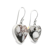 Howlite (Wild Horse) Dangle Earrings - Heart Cabochon with Simple 925 Sterling Silver Bezel