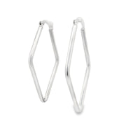 Pair of sterling silver diamond-shaped fancy hinged hoop earrings