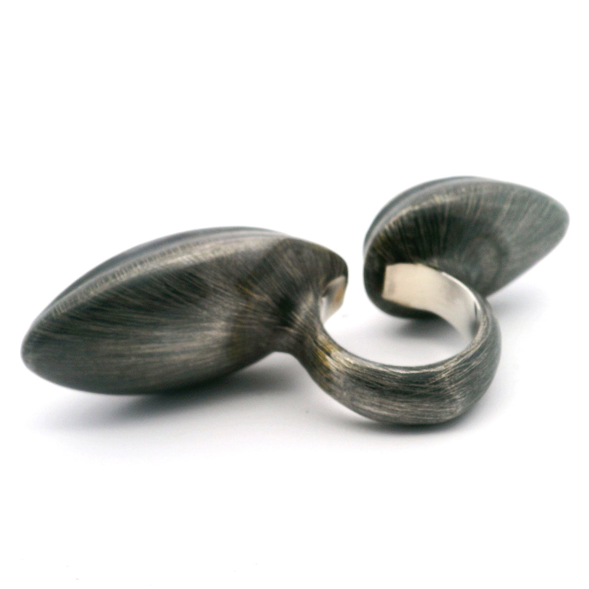 Amethyst Ring with Pear & Sharp Oval Duo Bezel Set Set East-West on Oxidized 925 Sterling Silver Design - Double Trouble