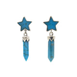 Turquoise Dangle Earrings on-post - Terminated Point with 5-Sided Star on Top with Silver Bezel