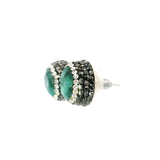 Emerald Stud Earrings - Round With Marcasite & Silver Crystals