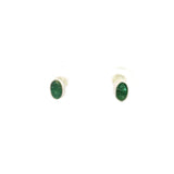 Faceted Emerald Stud Earrings - Oval With Simple Silver Bezel