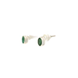 Faceted Emerald Stud Earrings - Oval With Simple Silver Bezel
