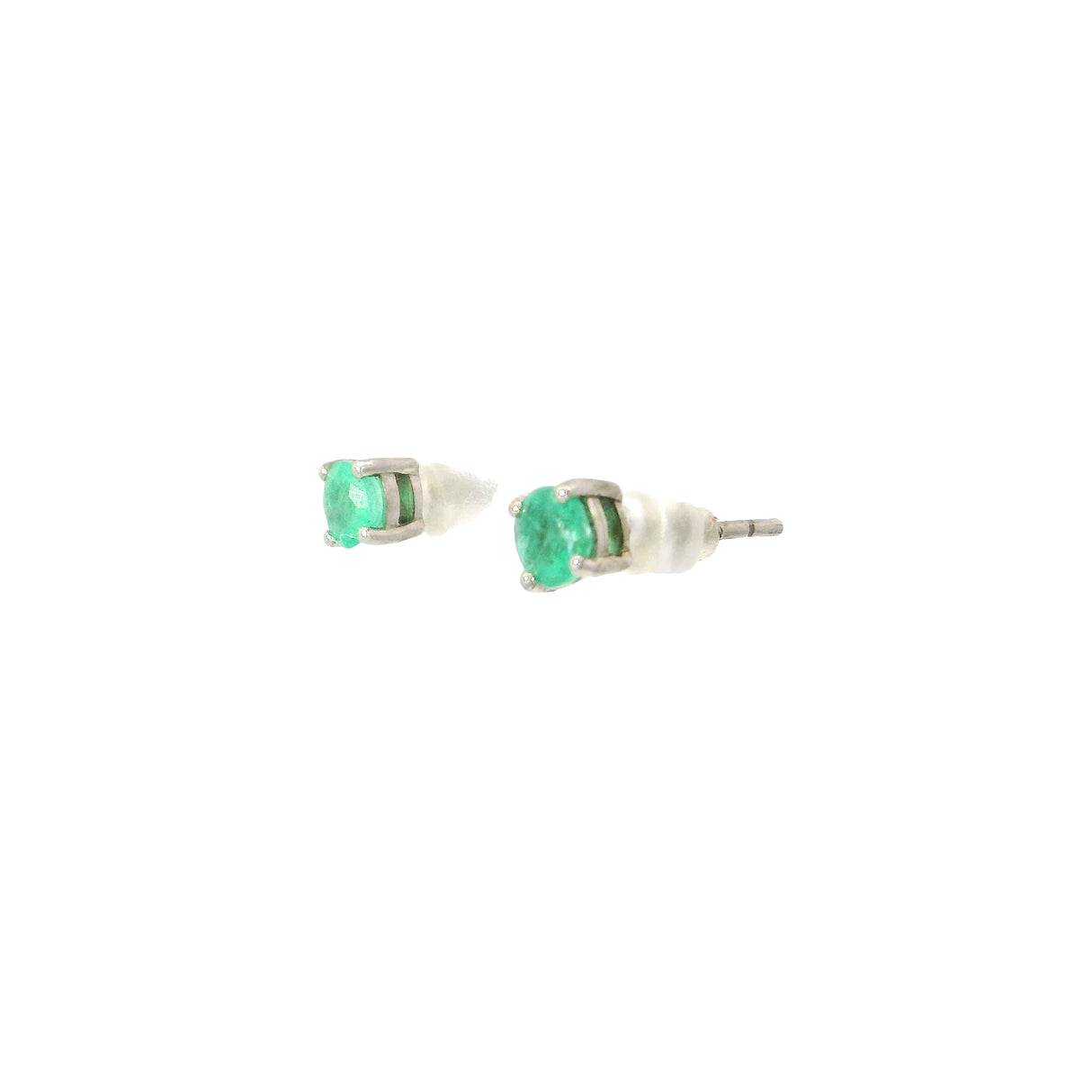 Faceted Emerald Stud Earrings - 4mm Round Prong Set with 925 Sterling Silver