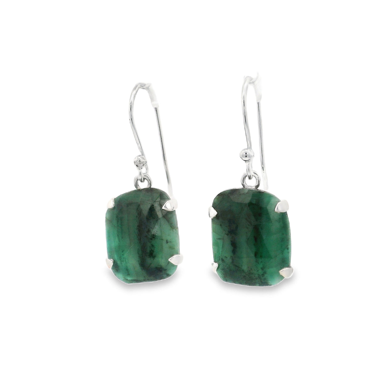 Faceted Emerald Dangle Earrings Prong Set