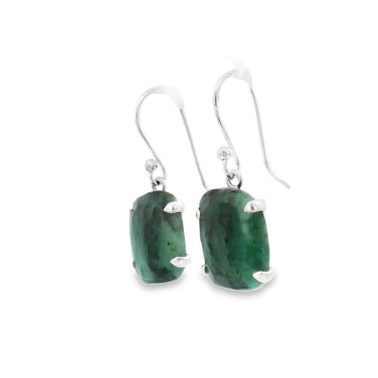 Faceted Emerald Dangle Earrings Prong Set