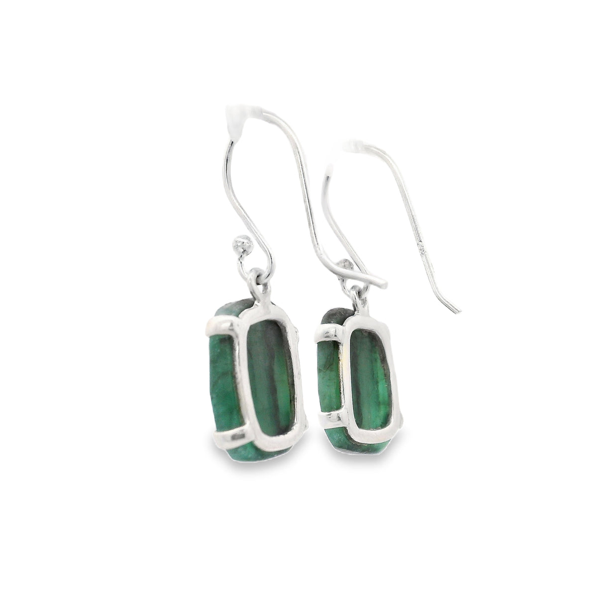 Faceted Emerald Dangle Earrings Prong Set
