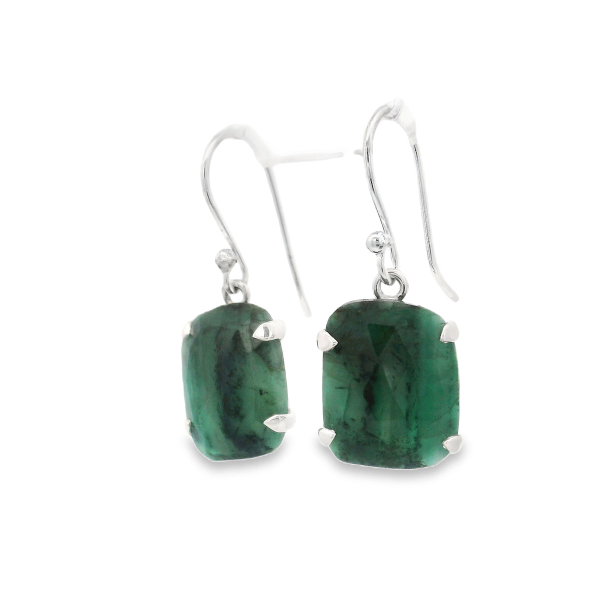 Faceted Emerald Dangle Earrings Prong Set