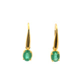 Faceted Emerald Oval Dangle Earrings with Gold Overlay Prong Set in 925 Sterling Silver