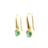 Faceted Emerald Oval Dangle Earrings with Gold Overlay Prong Set in 925 Sterling Silver