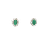 Faceted Gemstone Prong Set Stud Earrings in CZ Halo with Rhodium Vermeil