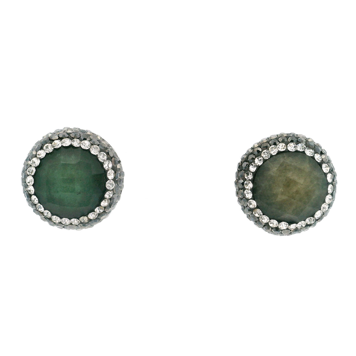Boucles d'oreilles clous émeraude avec cristaux Swarovski blancs et marcassite